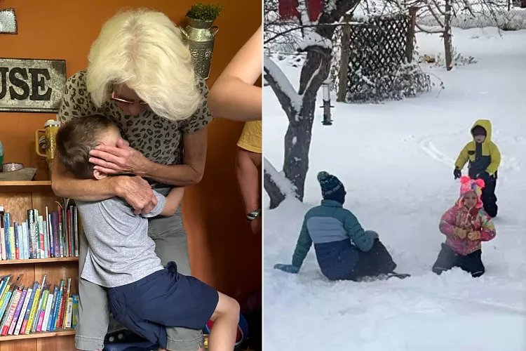 Michaela Tolman's son Oliver with neighbor.