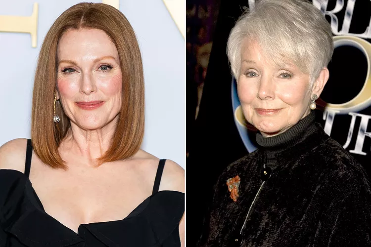 Julianne Moore in 2025 (left); Kathryn Hays (left).