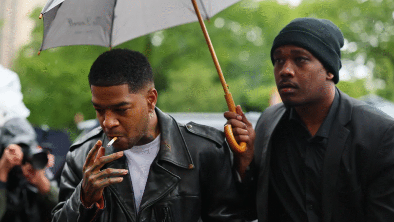 Kid Cudi (left) arriving at Manhattan federal court on Thursday.