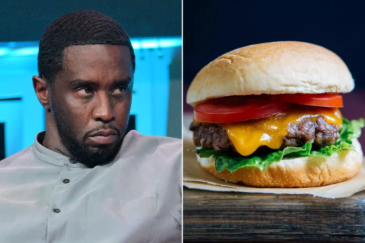Sean "Diddy" Combs in 2023; a cheeseburger (stock image). Credit : Prince Williams/WireImage; Getty