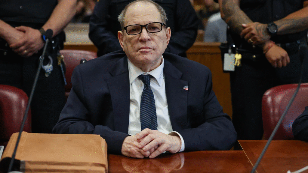Harvey Weinstein appears for his retrial at Manhattan Criminal Court on May 29, 2025 in New York City. Weinstein faces a retrial on rape and sex assault charges.