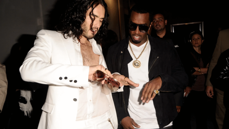 Russell Brand and Sean Combs attend the Los Angeles premiere of "Get Him To The Greek" at The Greek Theatre on May 25, 2010 in Los Angeles, California.