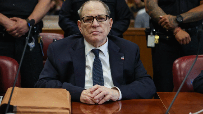 Harvey Weinstein appears for his retrial at Manhattan Criminal Court on May 29, 2025 in New York City. Weinstein faces a retrial on rape and sex assault charges.