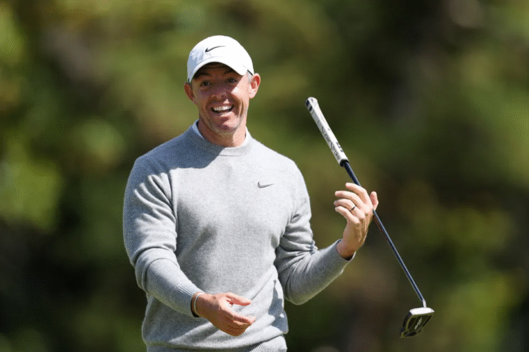 NORTH BERWICK, SCOTLAND - JULY 09: Rory McIlroy eacts to a putt on the 17th green during the pro-am prior to the Genesis Scottish Open 2025 at The Renaissance Club on July 09, 2025 in North Berwick, Scotland.